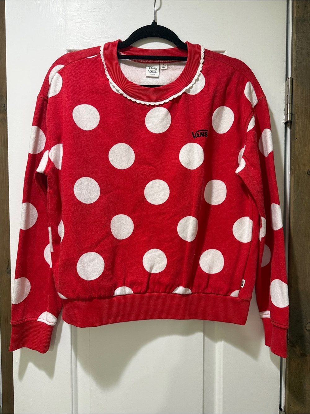 Vans x Disney Women's Minnie Mouse Red Polka Dot Crewneck Sweater